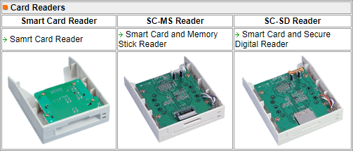 Card reader accessories listed on the ASUS website c. 2002